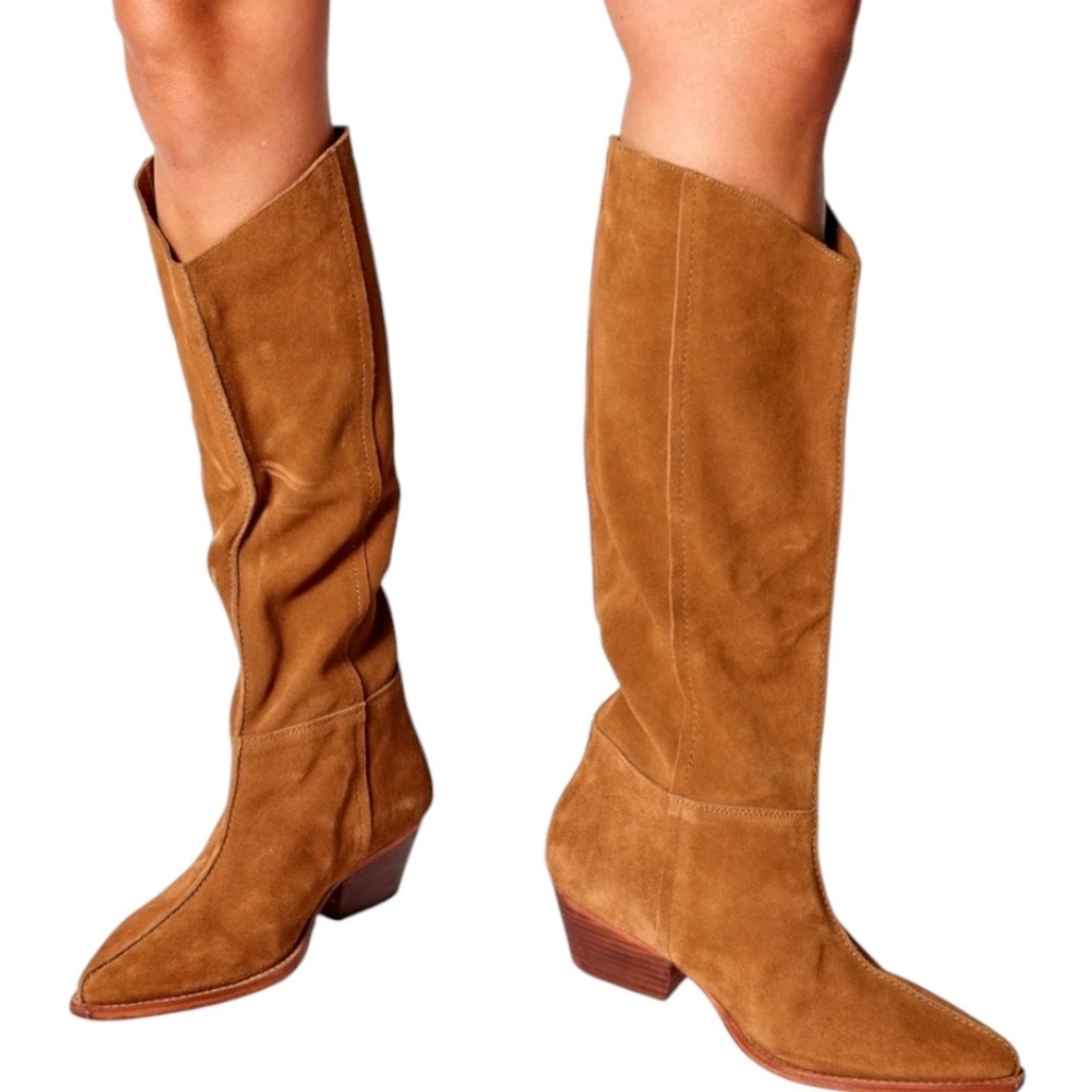 Free People Sway Low Slouch Boots Tan pointed Toe Stacked Heel Size EU 36.5‎  6 - Picture 2 of 13